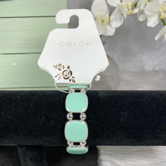 🆕Color Brand Silver and Green Square Bracelet - Picture 1 of 5
